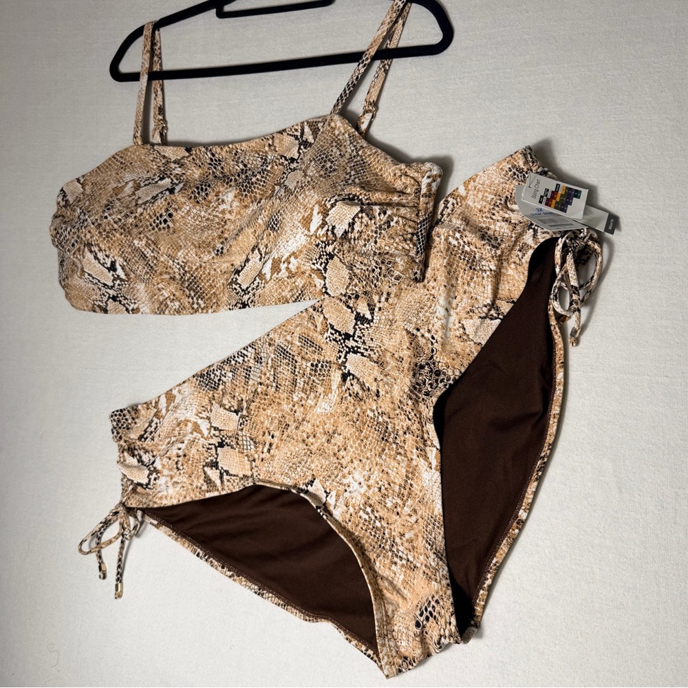 Time and Tru Snake Print Bikini Set 3X NWT Neutral High Waisted Swimwear